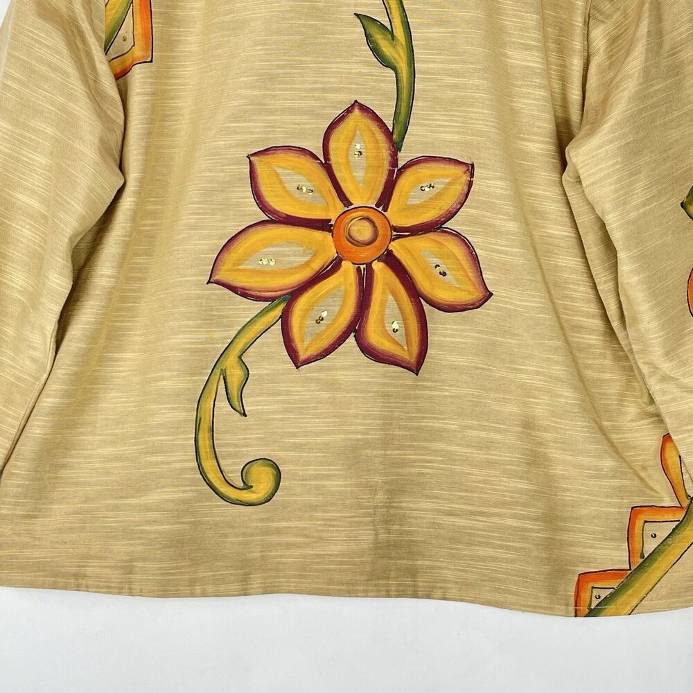 Vintage Alex Kim Women’s Size LP Jacket Yellow Floral Sequined Buttons Closure - Picture 14 of 16
